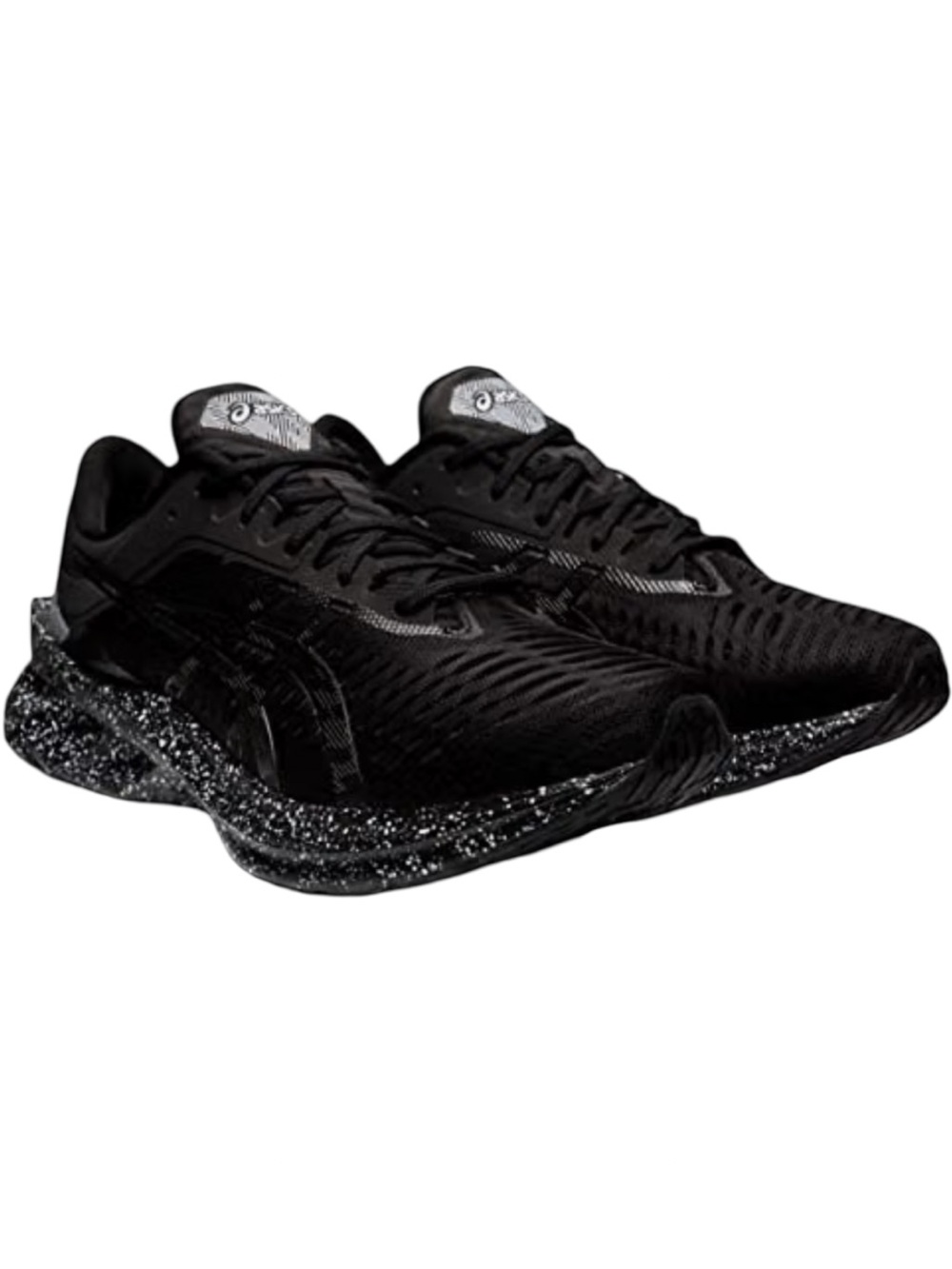 New Men’s ASICS Novablast Black Knit Running Sneakers with Speckled Sole 12